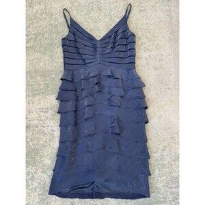 Adrianna Papell Size 4P taupe ruffle layered cut out mesh formal evening dress